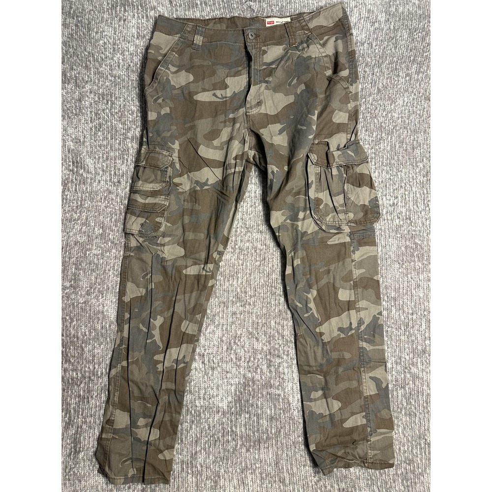 Wrangler Mens Regular Taper Camo Cargo Pants 36x32 Green Brown Camouflage